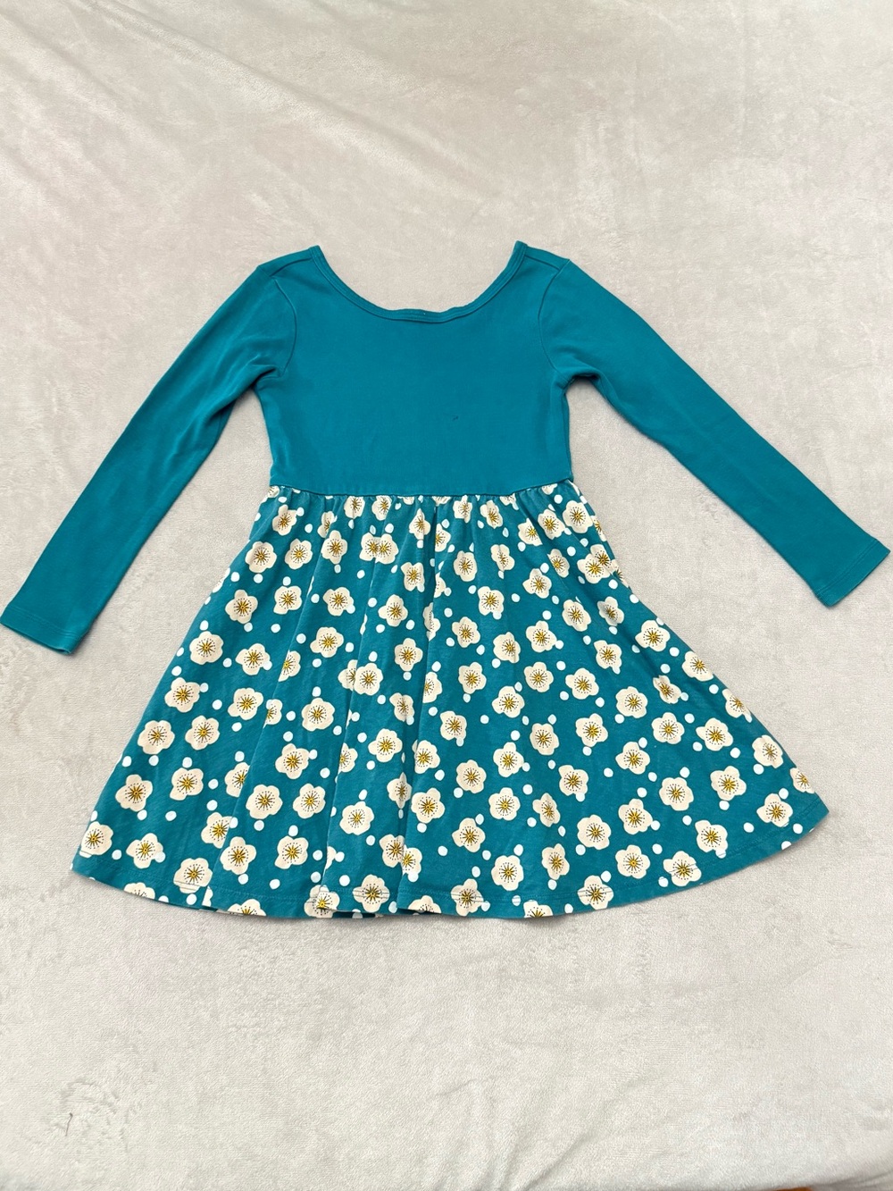 Tea Collection Girls Floral Long Sleeve Dress Size 5 Blue Cotton Twirl Dress GUC